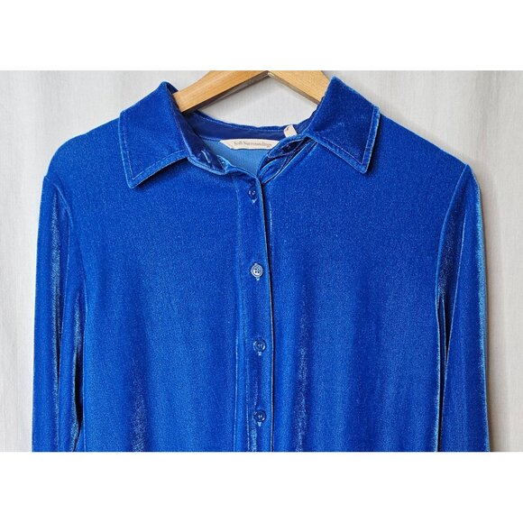 Soft Surroundings Womens Blue Velvet Velour Button Down Shirt Petite Small - Picture 3 of 6